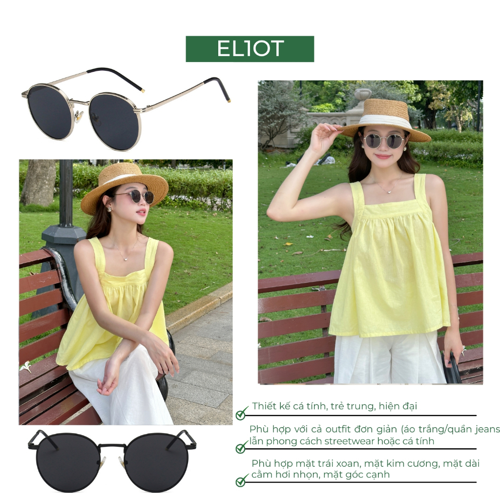 Kính râm mắt tròn ELIOT tròng kính chống tia UV400 kiểu dáng thời trang phù hợp cả nam và nữ 915