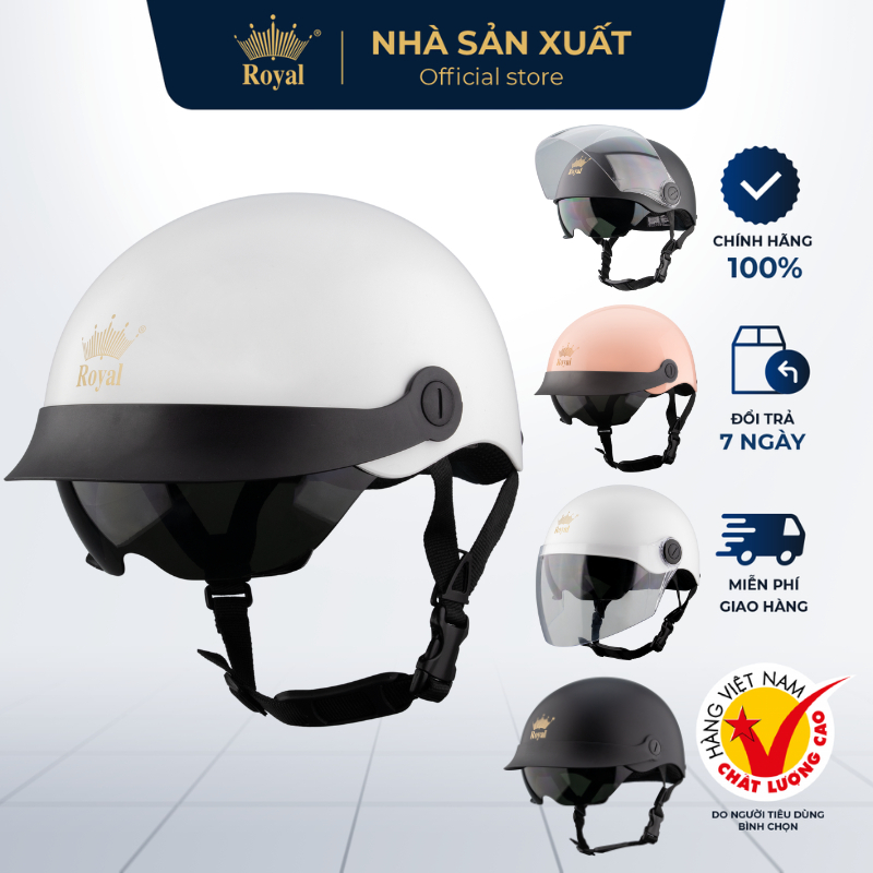 Mũ Bảo Hiểm Nửa Đầu Royal M579 Chính Hãng Kính Âm Râm Đen Chắn Bụi Kết Hợp Lưỡi Trai Che Nắng, Nón Bảo Hiểm 1/2 Đầu