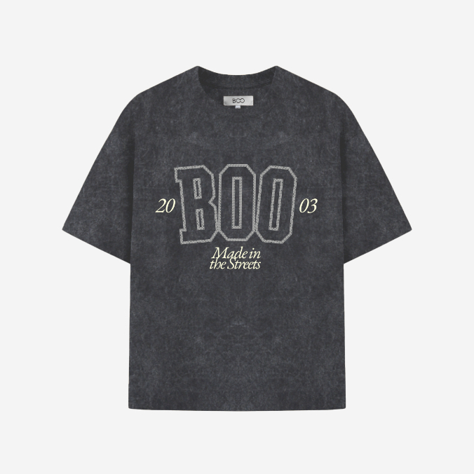 Áo Thun BOO Unisex Cotton Overfit Vải Wash In Logo Made In The Streets EST 03 Chất Liệu Thoáng Mát