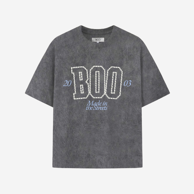 Áo Thun BOO Unisex Cotton Overfit Vải Wash In Logo Made In The Streets EST 03 Chất Liệu Thoáng Mát