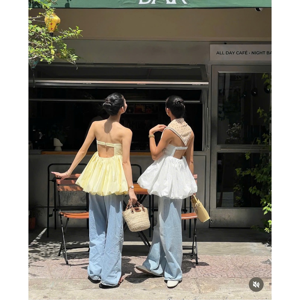 Áo Kiểu Cup Ngực Dáng Bí Phồng, Áo Quây Form Babydoll Nhún Ngực Màu Trơn Cá Tính SAN Clothings - P129