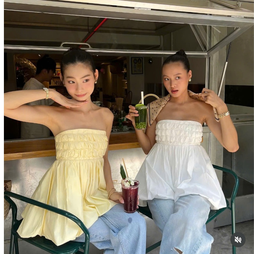 Áo Kiểu Cup Ngực Dáng Bí Phồng, Áo Quây Form Babydoll Nhún Ngực Màu Trơn Cá Tính SAN Clothings - P129