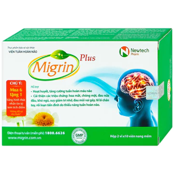 Migrin Plus - Viên uống hỗ trợ giảm đau nửa đầu, rối loạn tiền đình, mất ngủ - Hộp 20 viên.