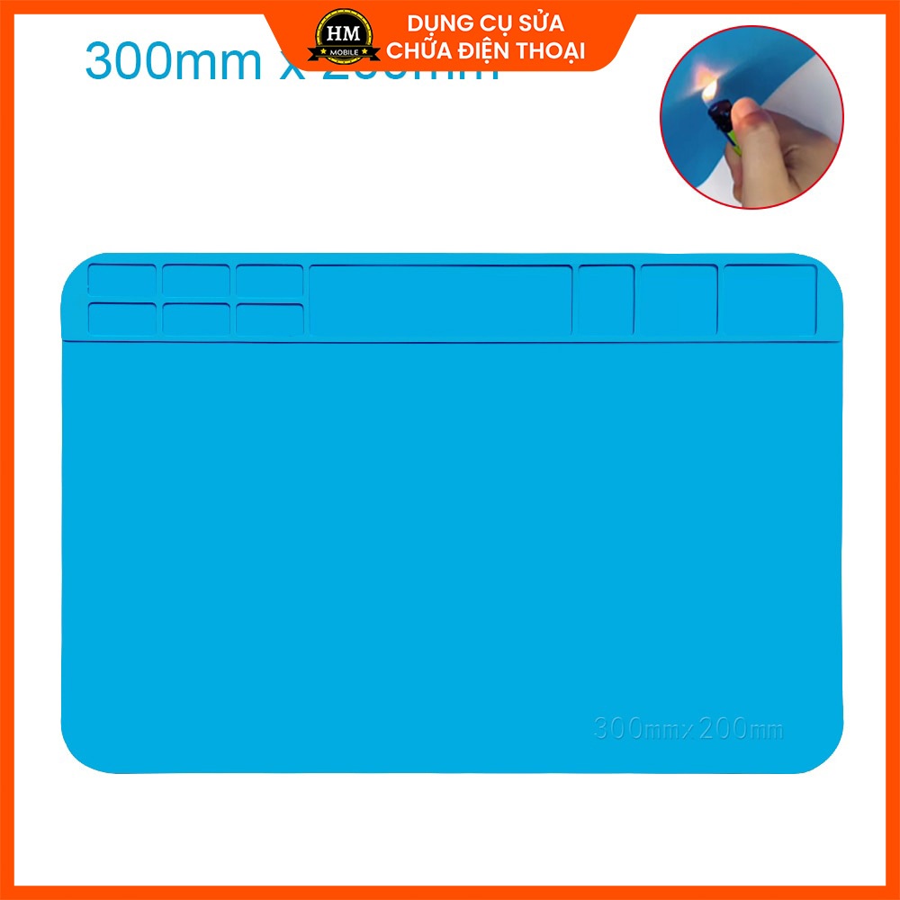 Thảm lót sửa chữa điện thoại chịu nhiệt 300x200x1.3mm, dùng kê máy, để ốc vít khi tháo lắp, hàn khò