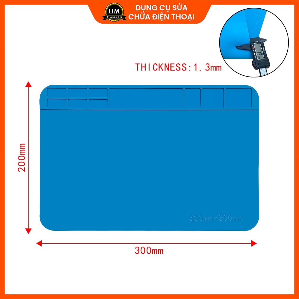 Thảm lót sửa chữa điện thoại chịu nhiệt 300x200x1.3mm, dùng kê máy, để ốc vít khi tháo lắp, hàn khò
