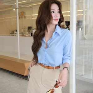 Áo sơ mi nữ GILLEE dáng classic trơn giấu nẹp vải Kate lụa thoải mái thanh lịch công sở FAS368