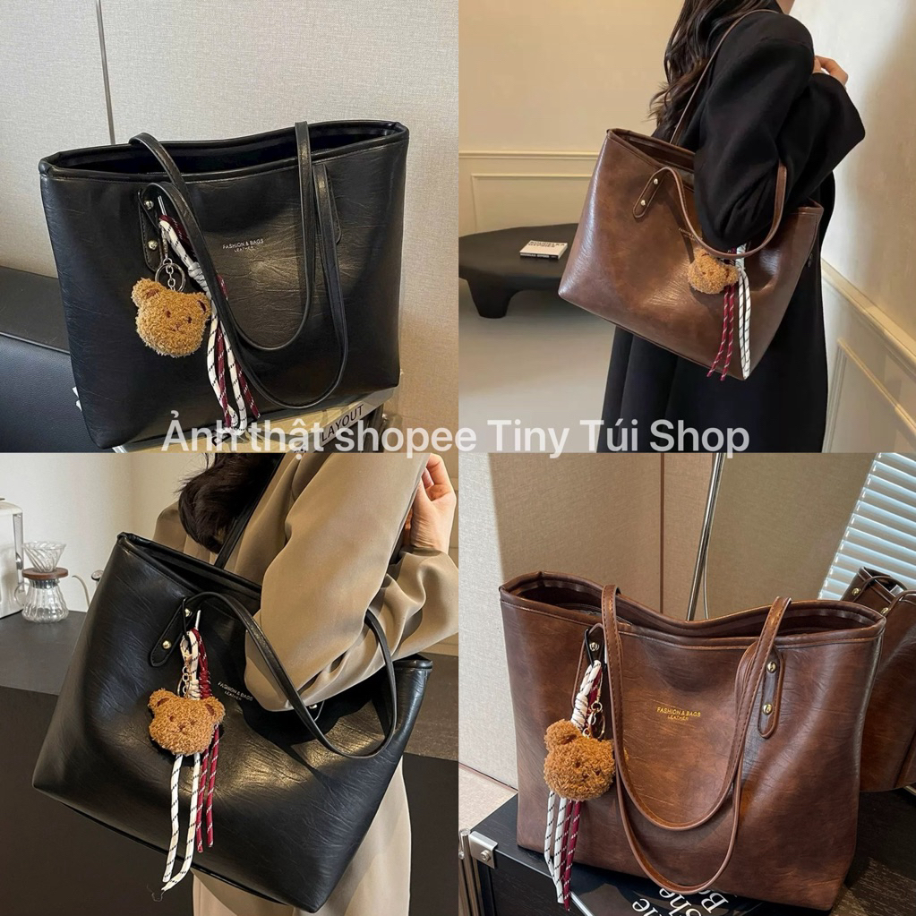Túi xách công sở tote tặng kèm charm gấu size 30 vừa laptop, A4 đi làm đi chơi siêu xinh