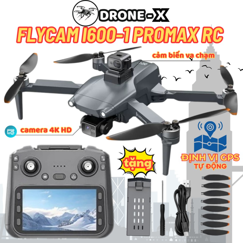 Drone L600-1 Promax, Tay Cầm Màn Hình RC Quay Chụp 4K có Gimbal Chống Rung 3 Chục, Flycam Mini