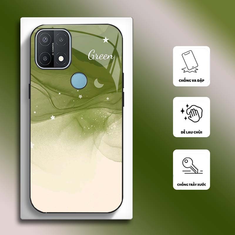 Ốp Lưng cho OPPO A15, A15S Mặt kính cường lực, cao cấp HOẠ TIẾT HOA CẨM THẠCH