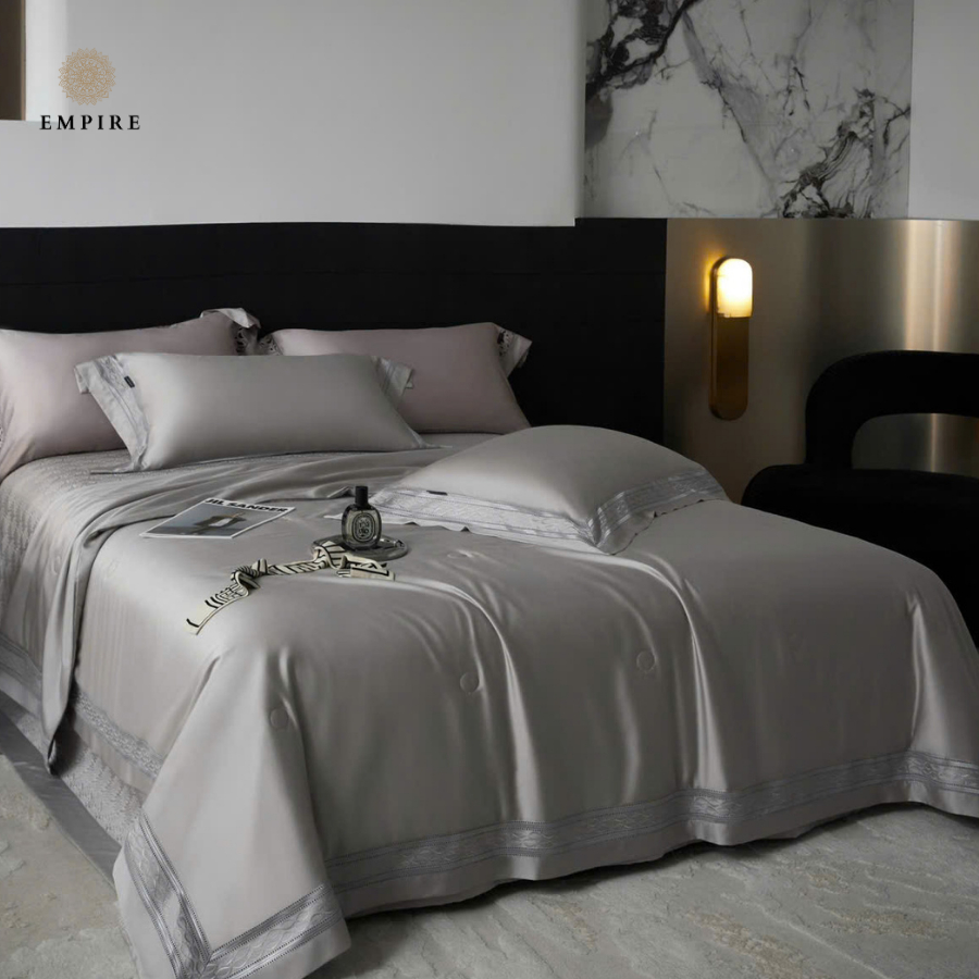 [Tặng chăn hè] Bộ chăn ga gối đệm 5 món tencel 120s EMPIRE cao cấp chăn drap kích thước theo nhu cầu