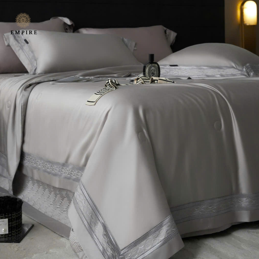 [Tặng chăn hè] Bộ chăn ga gối đệm 5 món tencel 120s EMPIRE cao cấp chăn drap kích thước theo nhu cầu