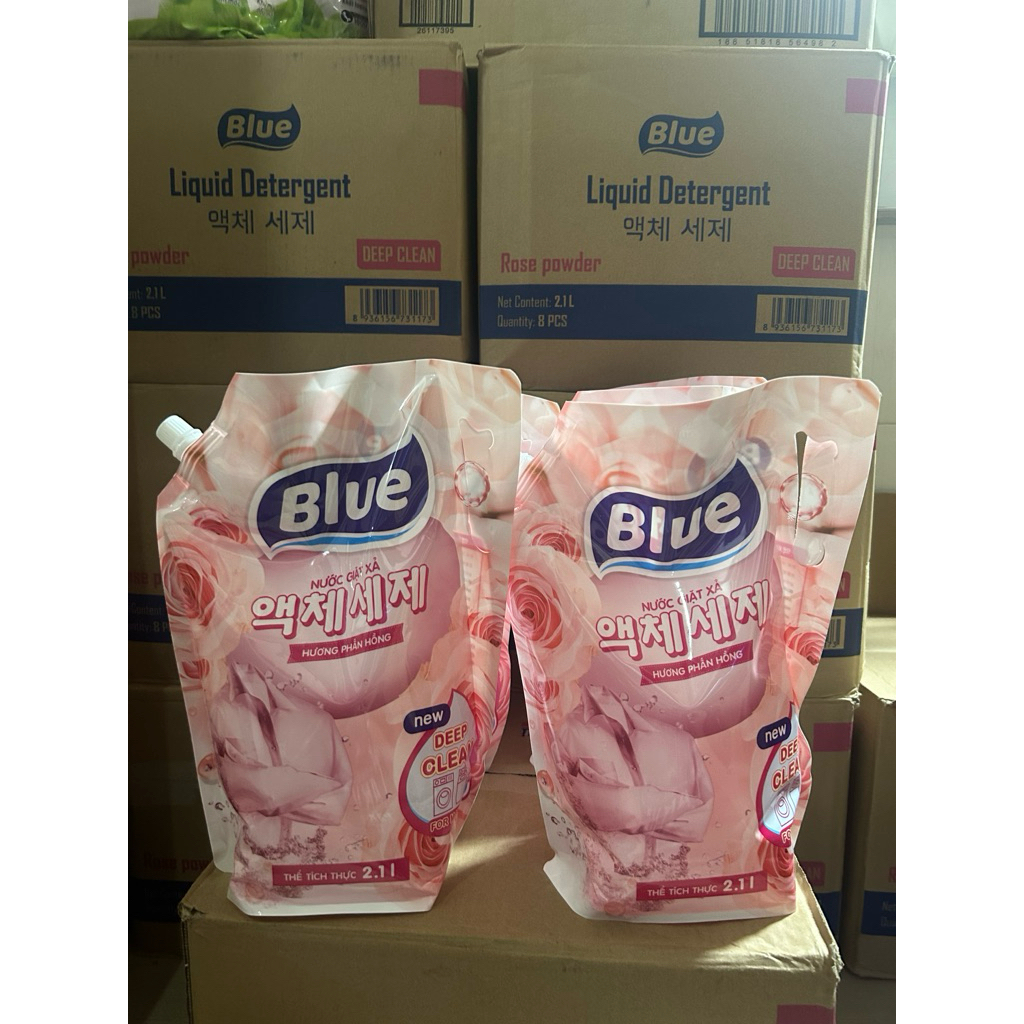 Túi Nước Giặt Xả Blue 2.1L  Hương Phấn Hồng Cho Máy Giặt Cửa Trước Và Cửa Trên