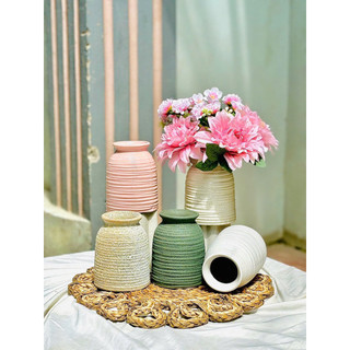 Bình hoa gốm sứ chuẩn Bát tràng dáng hũ nơ nhỏ 13 cm trang trí decor màu pastel atlantis để bàn xinh xắn