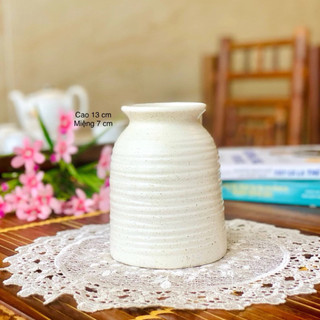 Bình hoa gốm sứ chuẩn Bát tràng dáng hũ nơ nhỏ 13 cm trang trí decor màu pastel atlantis để bàn xinh xắn