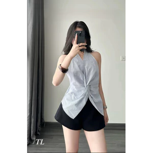 ÁO YẾM KẺ CỔ V ĐAN CHÉO SÁT NÁCH ÁO ĐIỆU MÙA HÈ A25