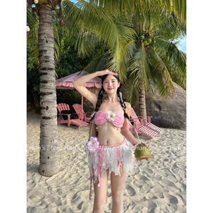 SET BIKINI ĐI BIỂN MÙA HÈ HAWAII VÁY TUA RUA ĐỦ PHỤ KIỆN(ẢNH THẬT)