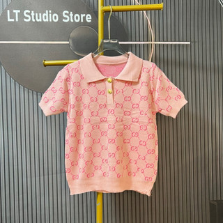 LT - Áo len nữ cổ bẻ polo cộc tay hoạ tiết dễ mặc len dệt kim free size mã 931