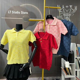 LT - Áo len nữ cổ bẻ polo cộc tay hoạ tiết dễ mặc len dệt kim free size mã 931