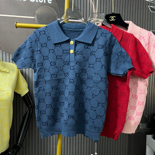 LT - Áo len nữ cổ bẻ polo cộc tay hoạ tiết dễ mặc len dệt kim free size mã 931