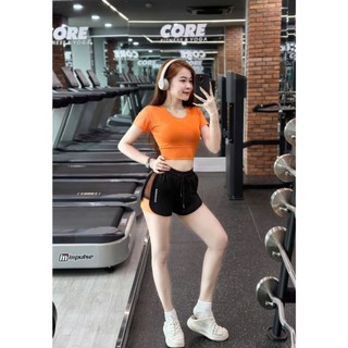 Bộ croptop quần đùi 2 lớp phối lưới thể thao năng động tập gym, erobic, chạy bộ