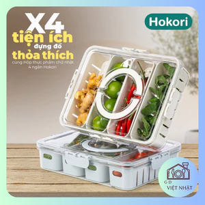 Hộp thực phẩm chữ nhật quai xách 4 ngăn Hokori 6510-1, Hộp bảo quản thức ăn an toàn tiện lợi, Hộp Đựng Hoa Quả, Thức Ăn