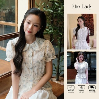 Áo Kiểu Nữ Trắng Ngắn Tay, Cổ Sen Phối Ren – Thiết Kế Tay Bồng Thanh Lịch- MioLady AO010