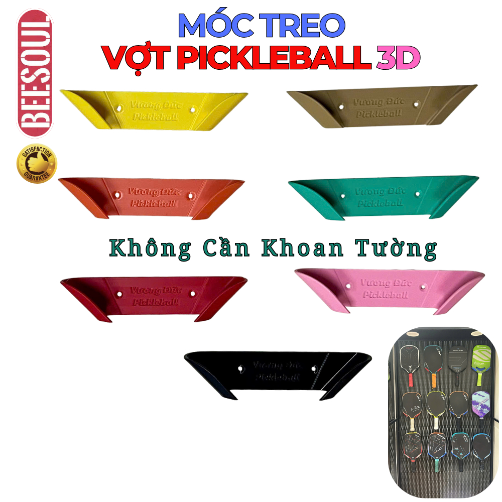 Móc treo vợt pickleball Siêu Bền không khoan tường 7 màu cực đẹp vừa trang trí và có in Tên Số Lượng