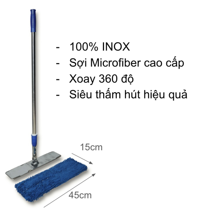 Chổi Lau Nhà Công Nghiệp Cán Rút 45cm 60cm Cây Lau Inox Lỗi Đổi 1