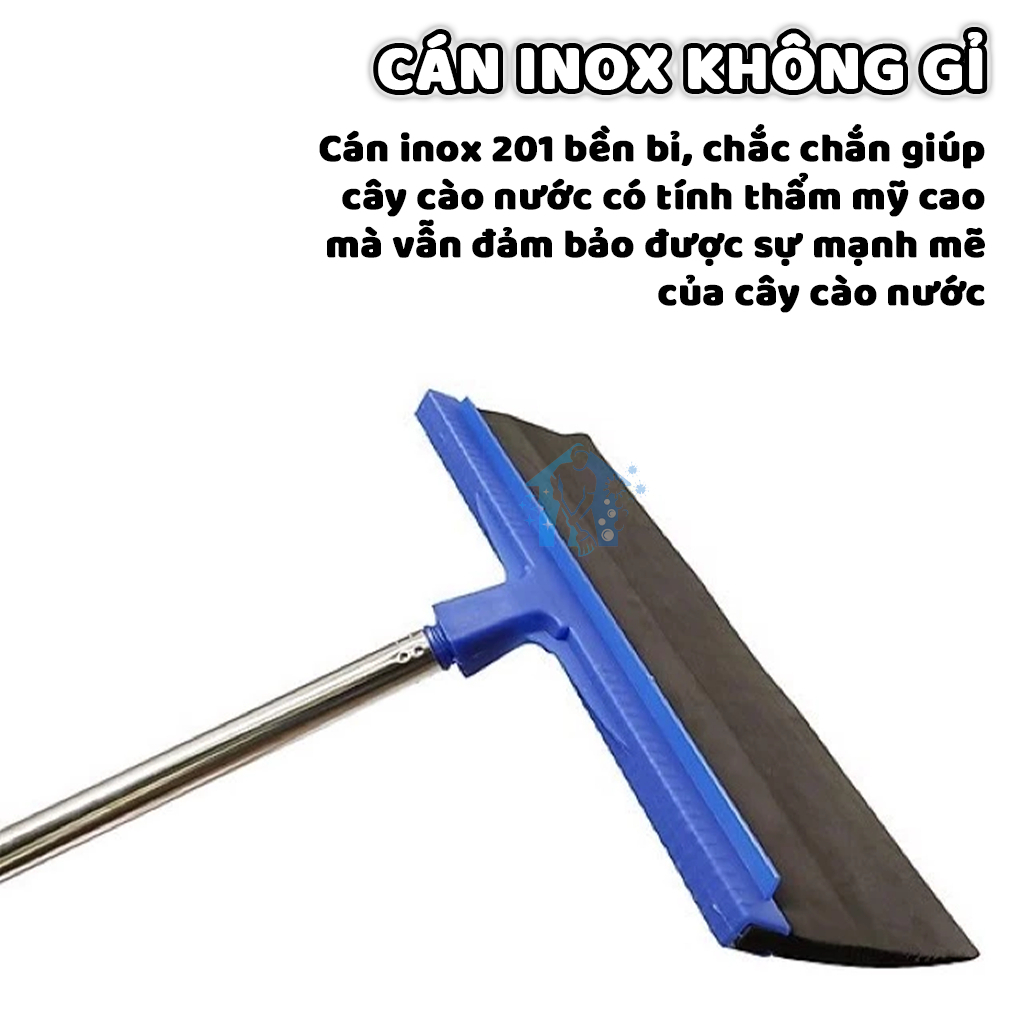 Cây Gạt Nước Sàn Nhà 45cm, Cán Inox Dài 1m4, Lưỡi EVA Gạt Siêu Khô