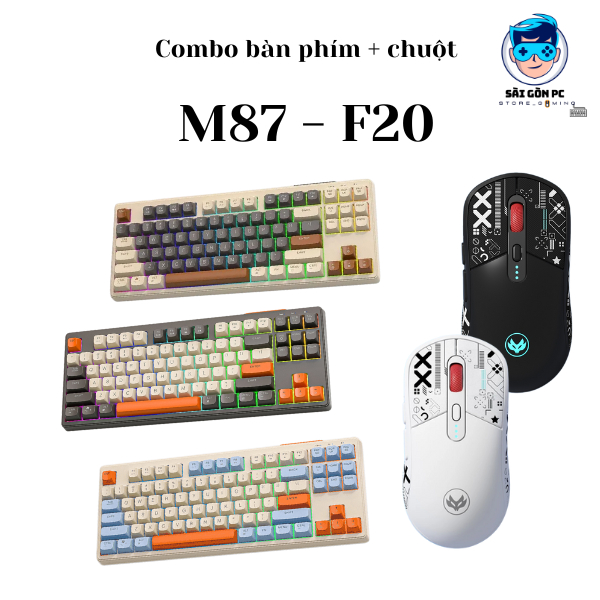 Bộ Bàn Phím Không Dây Bluetooth Ziyou M87 - F20 - Kết Nối 2 Chế Độ - Led Rainbow - Pin Sạc - Phím PBT Cao Cấp
