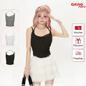 Áo hai dây nữ ôm body GRADPOPU chấm bi phối ren phong cách Pure Desire gợi cảm quyến rũ mát mẻ PB03