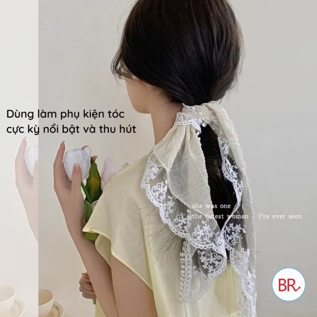 Khăn trùm đầu hình tam giác du lịch ,đi biển chất liệu voan phối ren A133