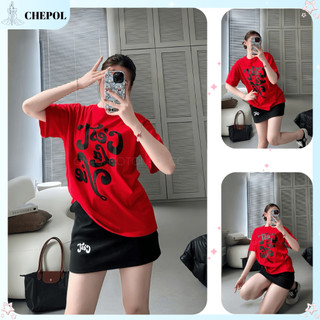 Set ( Áo Thun Đỏ + Chân Váy Ngắn ) Áo Phông Nữ Chepol Unisex, Cổ Tròn, Tay Ngắn, Chất Cotton Co Dãn 2 Chiều CP_x4760