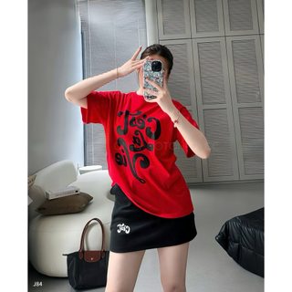 Set ( Áo Thun Đỏ + Chân Váy Ngắn ) Áo Phông Nữ Chepol Unisex, Cổ Tròn, Tay Ngắn, Chất Cotton Co Dãn 2 Chiều CP_x4760