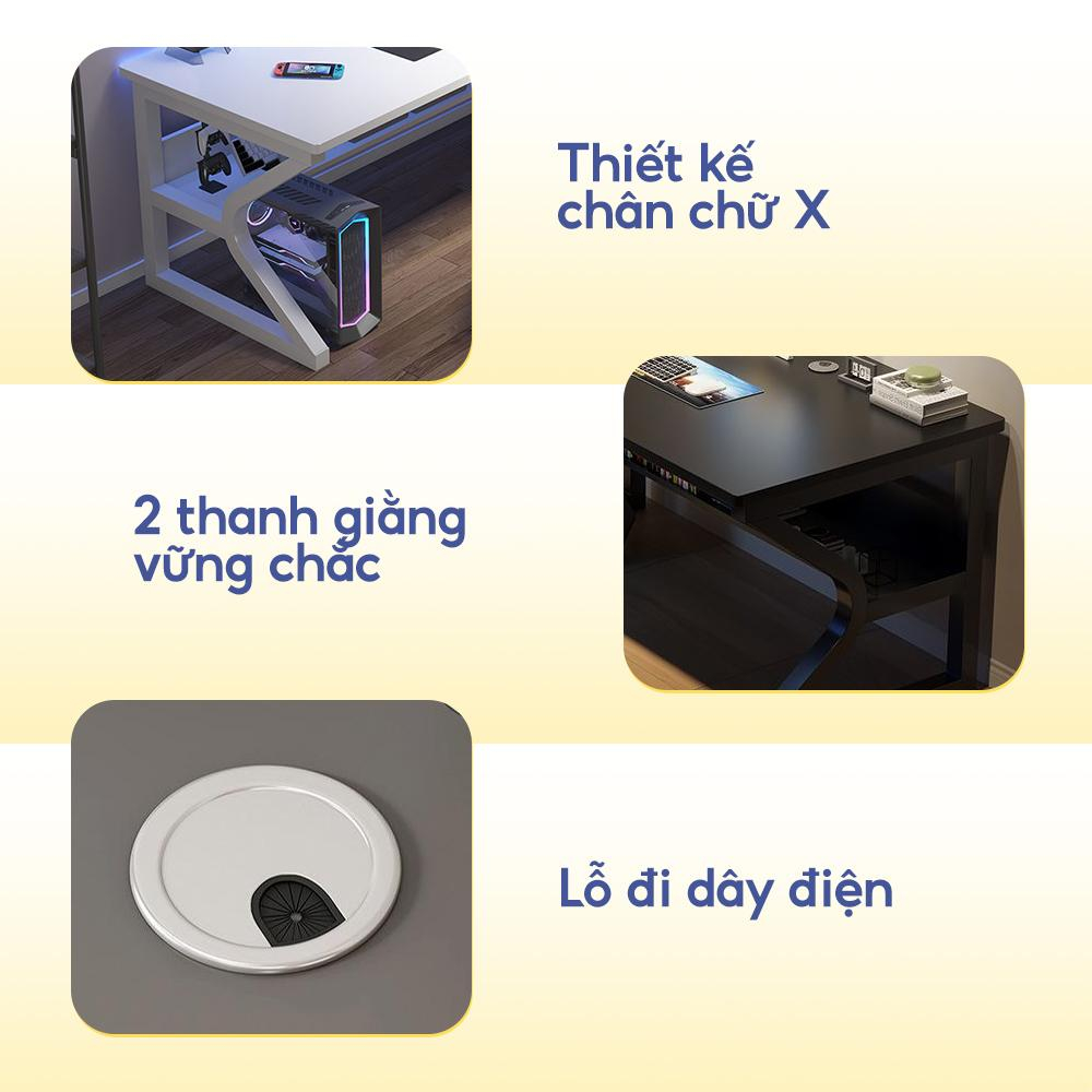 Bàn làm việc, bàn gaming chữ K - mặt bàn gỗ MDF bo góc - bàn có kệ lửng để đồ - chân sắt sơn tĩnh điện chịu tải 200kg | BigBuy360 - bigbuy360.vn