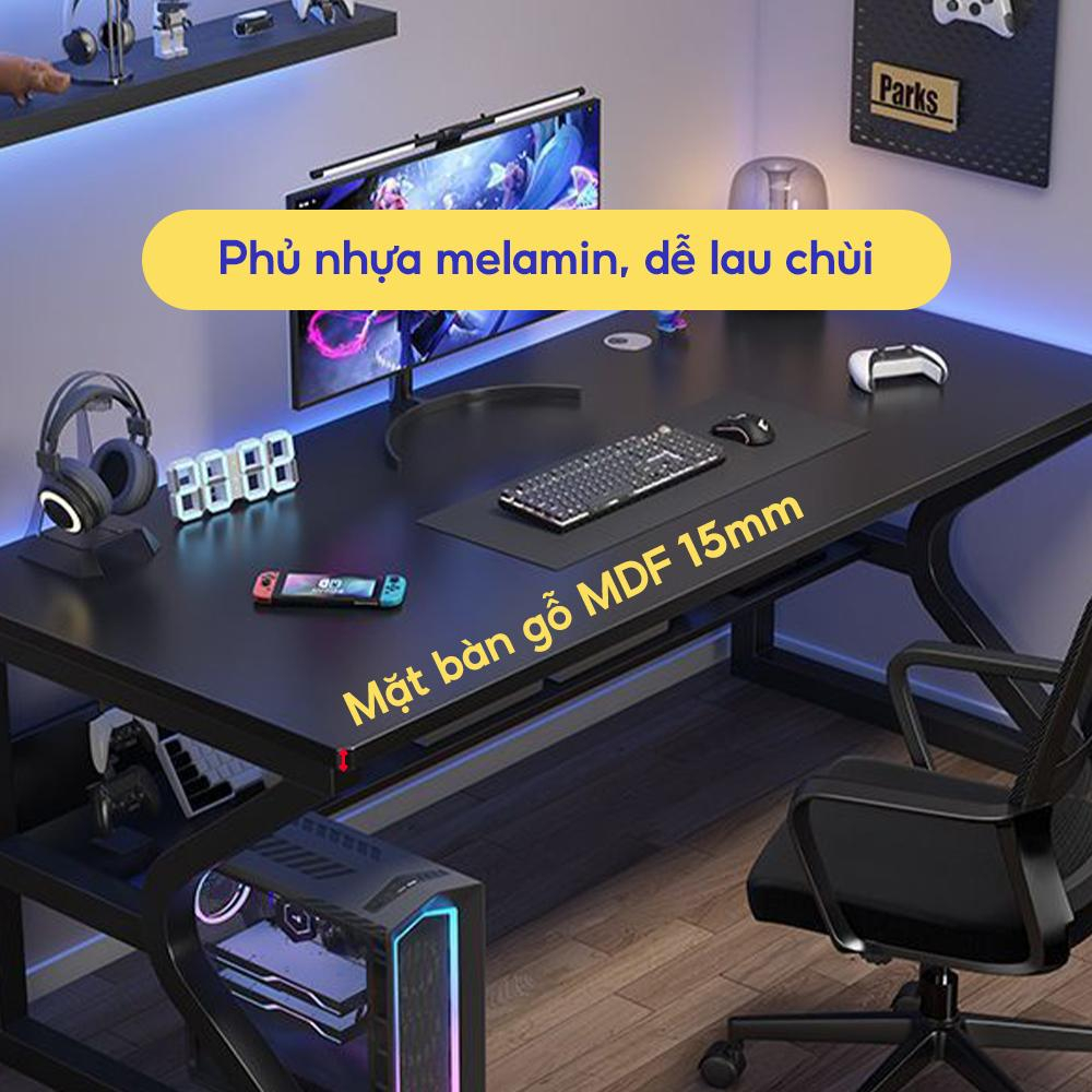 Bàn làm việc, bàn gaming chữ K - mặt bàn gỗ MDF bo góc - bàn có kệ lửng để đồ - chân sắt sơn tĩnh điện chịu tải 200kg | BigBuy360 - bigbuy360.vn