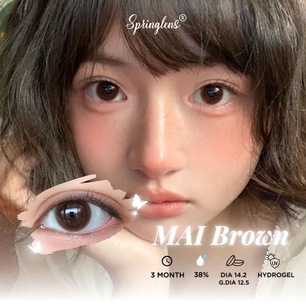 Kính áp tròng Mai Brown nâu hổ phách sữa không giãn 3 tháng 0-7 độ | Spring Lens