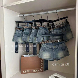 Áo bodysuits da beo mix quần giả váy jeans dáng A kèm belt siêu hot, đẹp đỉnh(tach set)