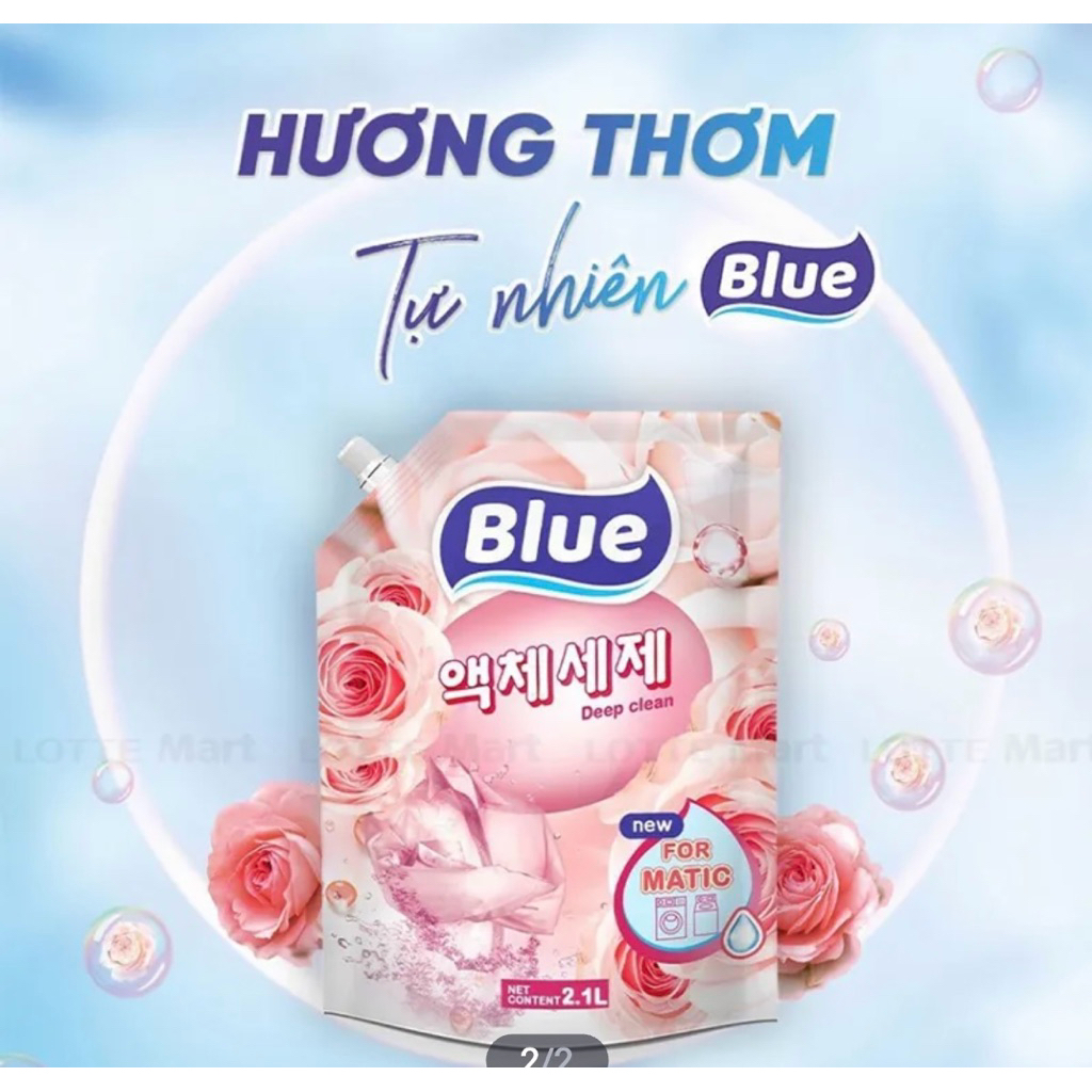 Túi Nước Giặt Xả Blue 2.1L  Hương Phấn Hồng Cho Máy Giặt Cửa Trước Và Cửa Trên