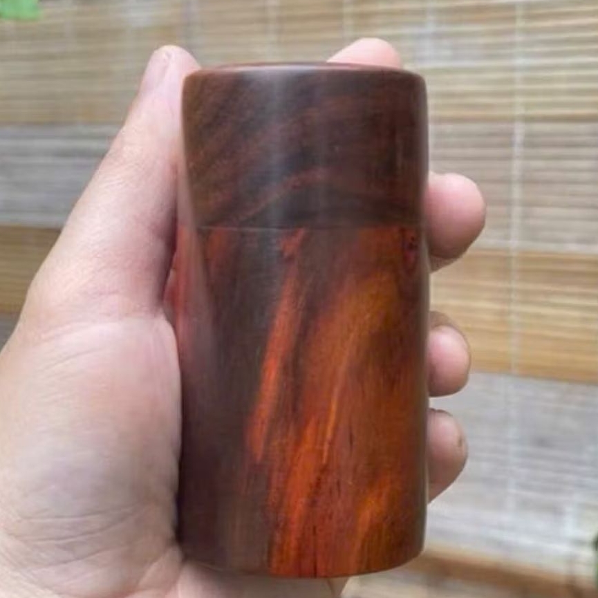 Lọ Tăm gỗ Trắc Đỏ Đen màu tự nhiên và Gỗ Hương ta -  Dáng thẳng cao 9cm