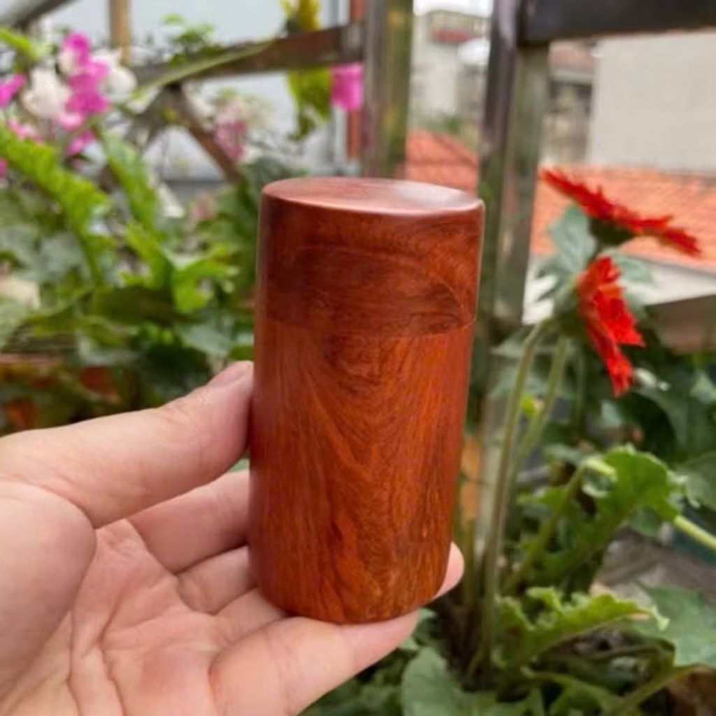Lọ Tăm gỗ Trắc Đỏ Đen màu tự nhiên và Gỗ Hương ta -  Dáng thẳng cao 9cm