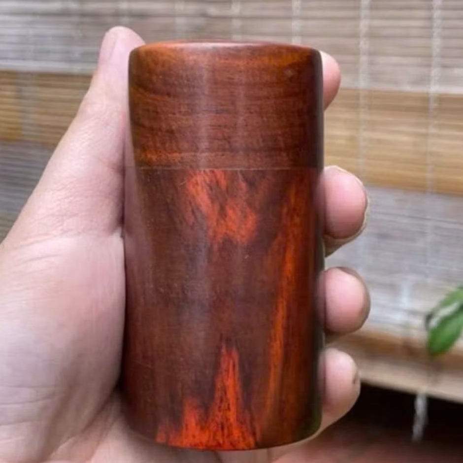 Lọ Tăm gỗ Trắc Đỏ Đen màu tự nhiên và Gỗ Hương ta -  Dáng thẳng cao 9cm