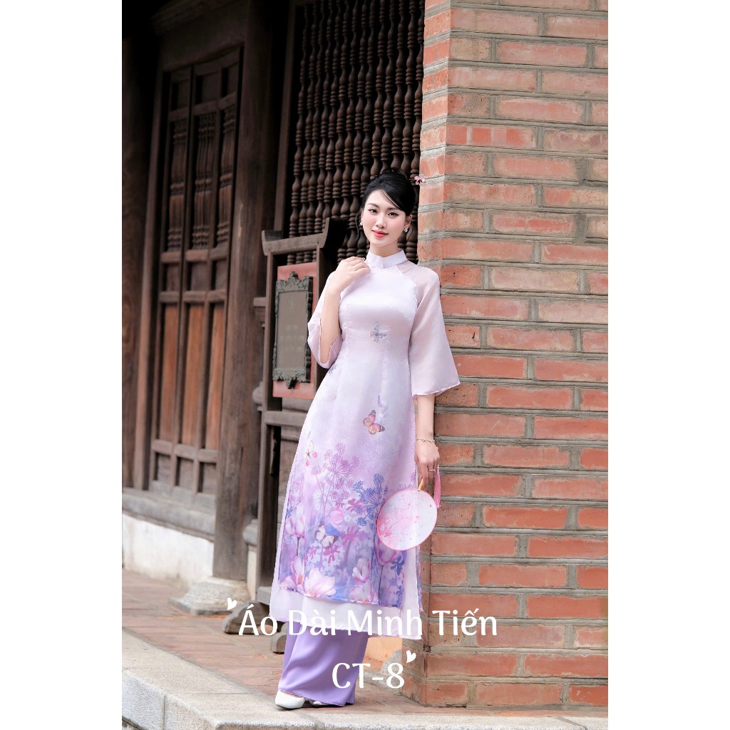Áo Dài Cách Tân Chất Liệu Tơ Làm Mát Hàng May 4 Tà - Mã CT8 Màu Tím