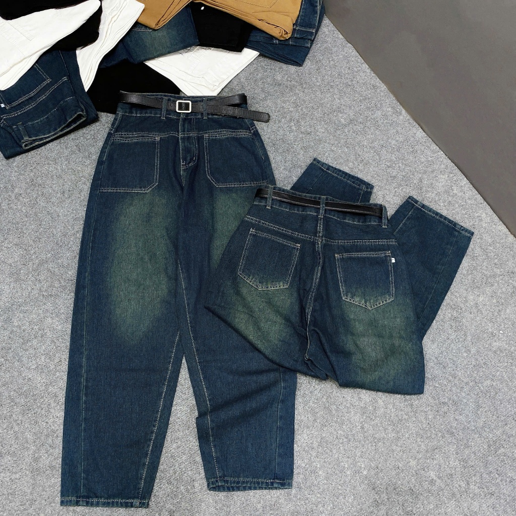 Quần Bò Bigsize Nữ,Quần Baggy Jean Nữ Lưng Cao Phong Cách, Quần Cạp Cao Vùa Phải Chất Bò Mịn Đẹp J8