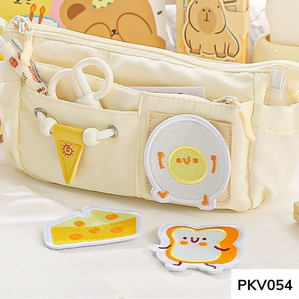 Túi đựng bút , bóp viết nhiều ngăn phô mai dễ thương vừa máy tính kèm hình dán cute PKV054 gagastore