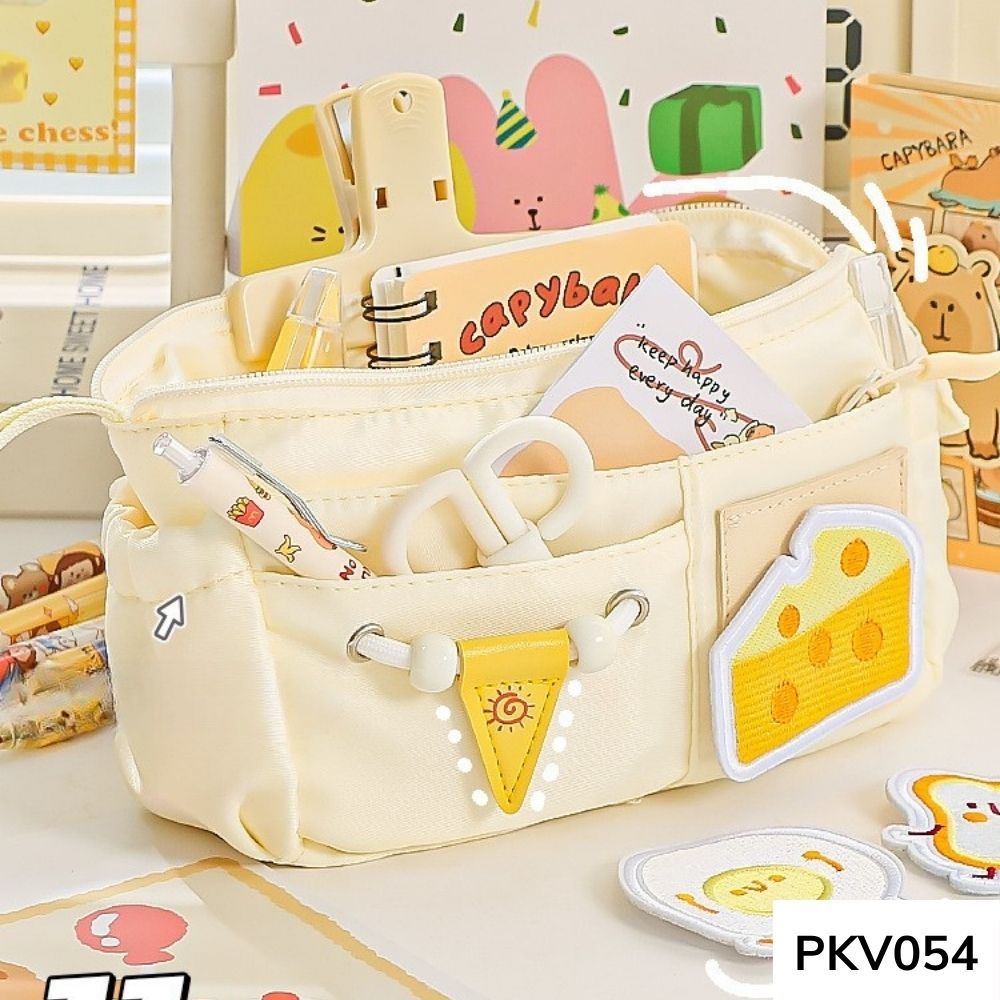 Túi đựng bút , bóp viết nhiều ngăn phô mai dễ thương vừa máy tính kèm hình dán cute PKV054 gagastore