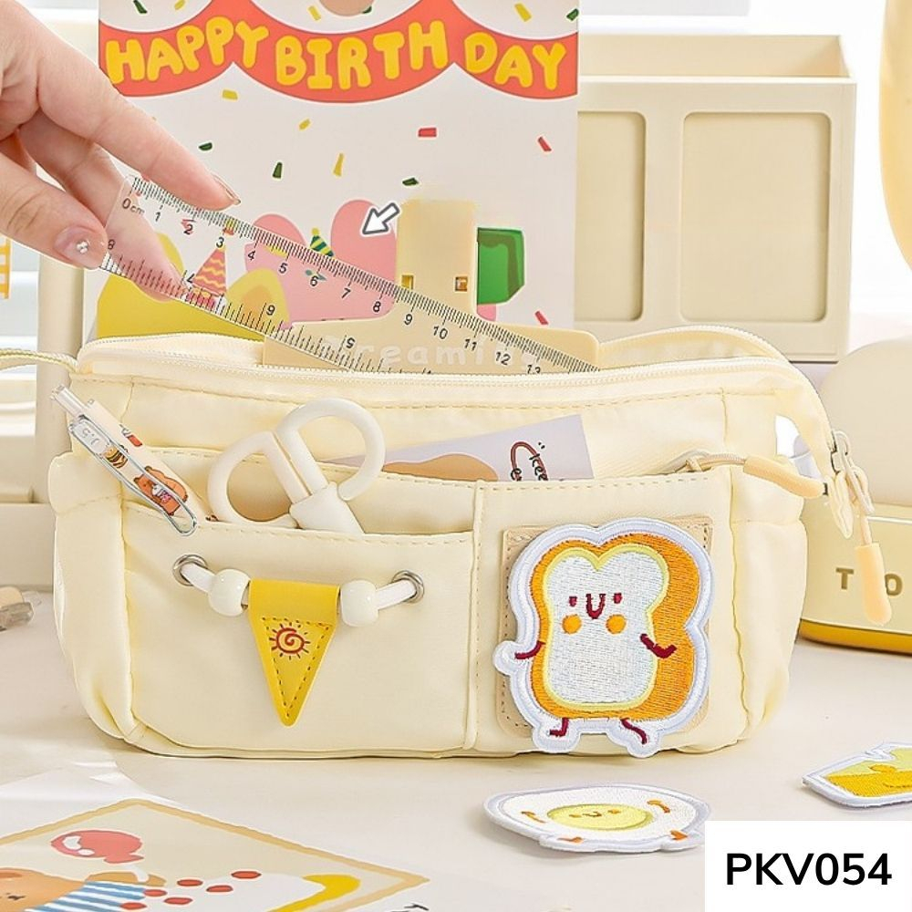 Túi đựng bút , bóp viết nhiều ngăn phô mai dễ thương vừa máy tính kèm hình dán cute PKV054 gagastore
