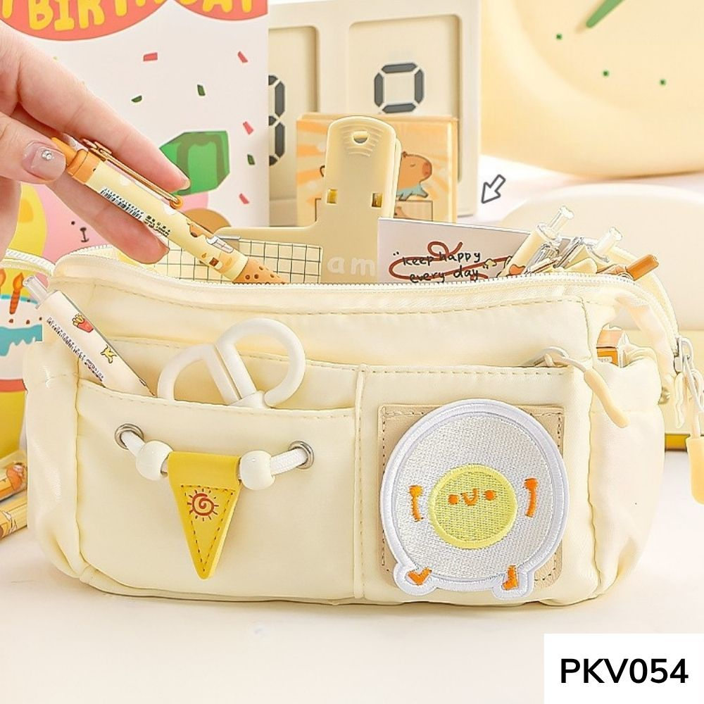 Túi đựng bút , bóp viết nhiều ngăn phô mai dễ thương vừa máy tính kèm hình dán cute PKV054 gagastore