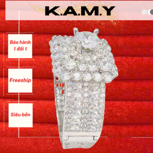 Vòng Tay Nữ Bạc Mạ Đính Đá CZ K.A.M.Y – Thiết Kế Bản Lớn, Lấp Lánh Dự Tiệc, Phụ Kiện Nữ Sang Trọng