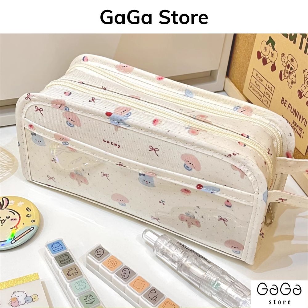 Hộp bút , bóp viết trong suốt họa tiết voi dễ thương dung tích lớn cho học sinh PKV059 gagastore